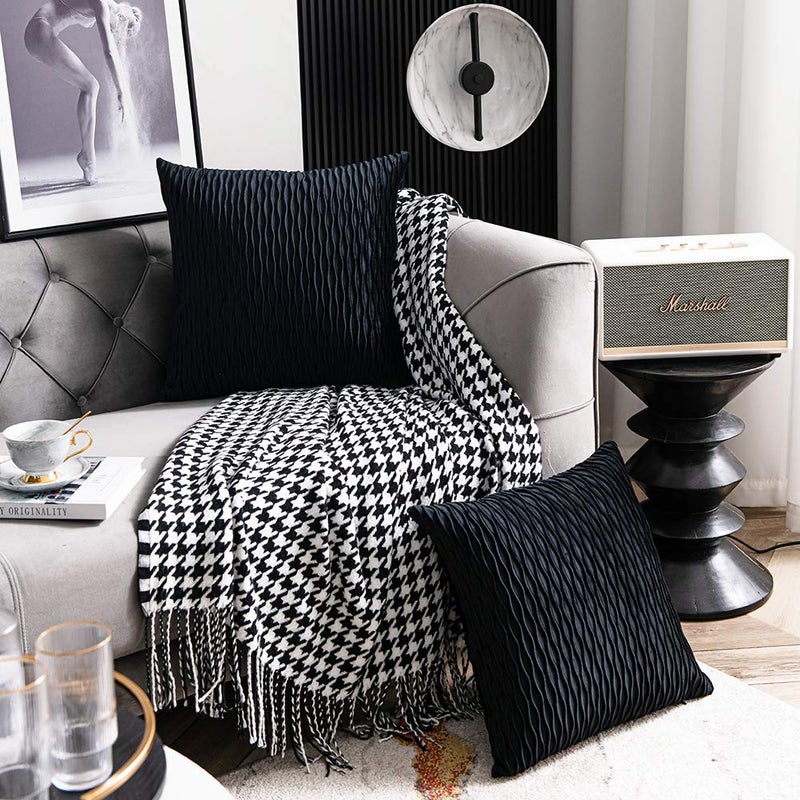 DEZENE Black Striped Decorative Pillow Covers: 2 Pack 16x16 Inch Original Velvet Square Throw Pillow Cases for Farmhouse Couch - Image 3